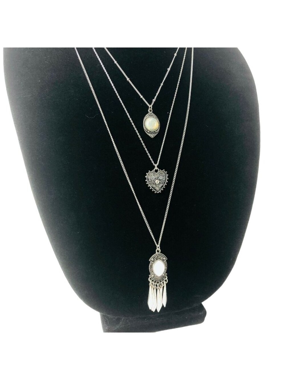 Kohl's Color Necklace Long Silver-Tone Marcasite Triple Pendant White